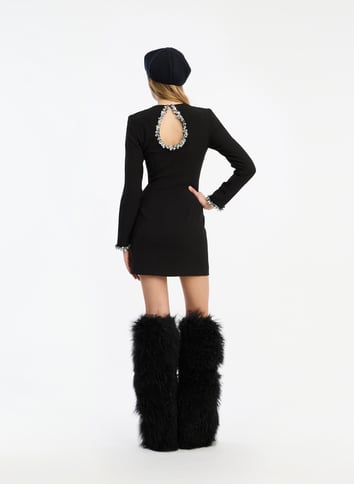 Short high-neck dress with rhinestones ROTATE Black